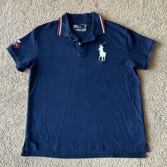 Ralph Lauren RLX Red White Blue US Open Tennis Polo Big Pony Short Sleeve Tee - Picture 1 of 7